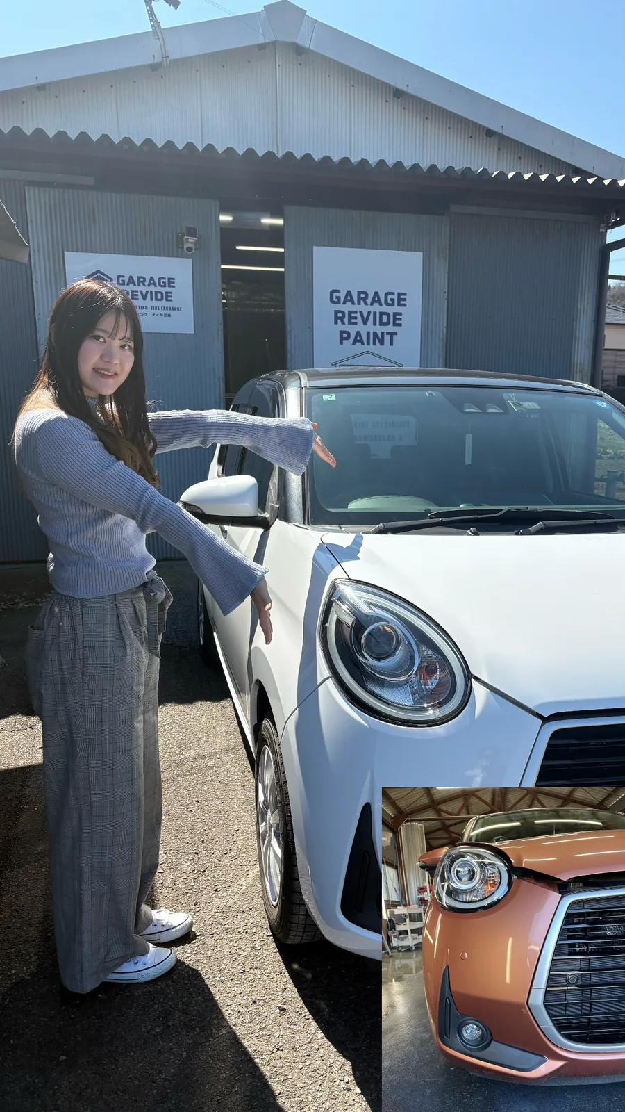 白いお車の納車・店舗前にて(掲載許可済)